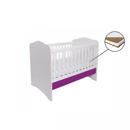Camera copilului - Patut VESSANTI Como fara sertar - Alb cu Violet + Saltea Cocos 10 cm