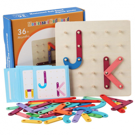 Copii 3 ani+ - Placa din lemn Geoboard Montessori