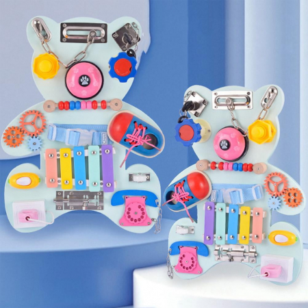 Busy Board - Placa interactiva Montessori cu activitati, Busy Board, Ursulet