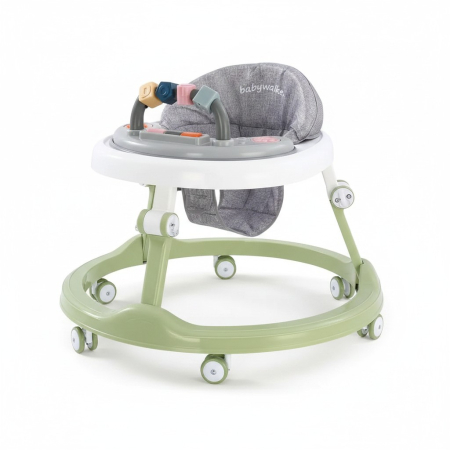 Premergatoare si antemergatoare bebe - Premergator Interactiv pentru Bebelus cu Panou de Jocuri, 6 Roti, Verde/Gri