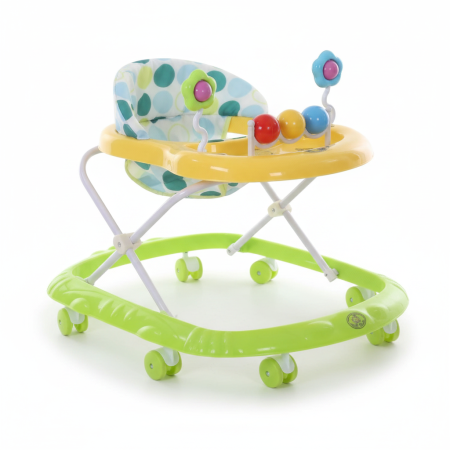Premergator Interactiv pentru Bebelusi, Reglabil, cu Roti din Silicon si Panou cu Activitati, Verde/Galben [1]