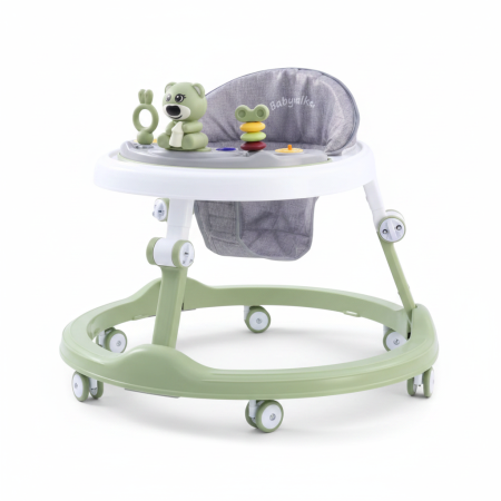 Carucioare si articole transport copii si bebelusi - Premergator Interactiv si Pliabil pentru Bebelusi cu Lumini si Muzica, Roti Pivotante, 6 Luni +, VERDE PASTEL