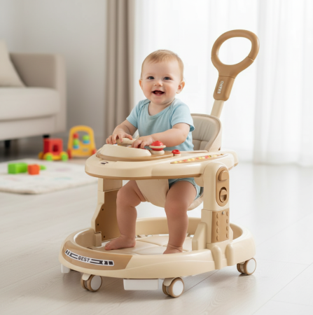 Premergatoare si antemergatoare bebe - Premergator Multifunctional 4 in 1, cu Maner de Impins, Centru de Activitati cu Lumini, Muzica si Tavita Gustari, MARO