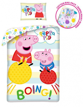 Lenjerii de pat copii si bebe - Purcelusa Peppa Boing Lenjerie de Pat Copii 140×200cm, 70×90 cm
