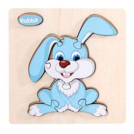 Jocuri si jucarii educative pe varsta - Puzzle din Lemn 3D Pentru Copii, Animalute Jucause