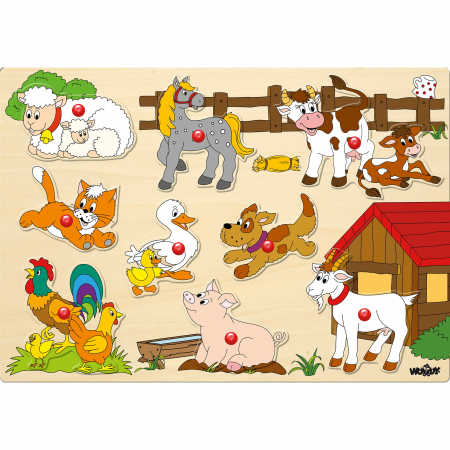 Jocuri si jucarii educative pe varsta - Puzzle din lemn cu butoni - Ferma