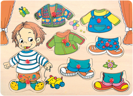 Puzzle din lemn cu butoni - Imbraca-l pe Sebastian [1]