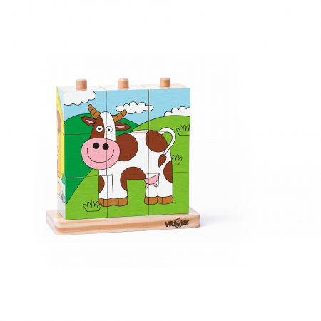 Copii 3 ani+ - Puzzle din lemn cuburi - Imagini de stivuit 3 x 3