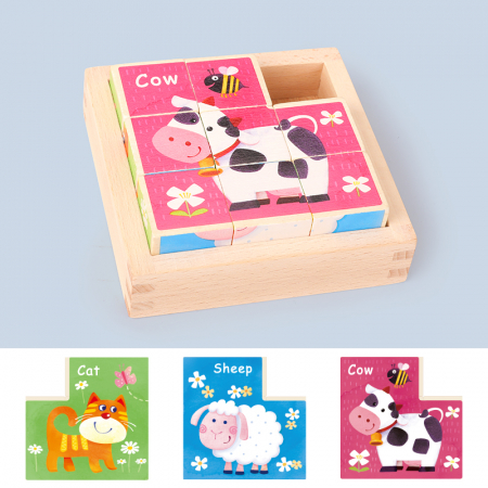 Jocuri si jucarii educative pentru bebe - Puzzle din lemn Montessori cu 8 cuburi, diverse modele
