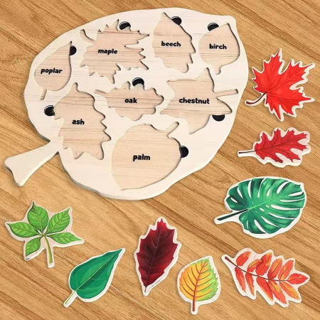 Jucarii din lemn - Puzzle din Lemn Montessori cu recunoasterea frunzelor