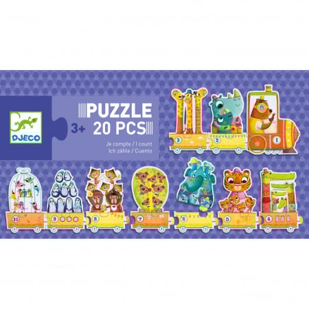 Jocuri si jucarii educative pe varsta - Puzzle Djeco Trenuletul cu animale numarate