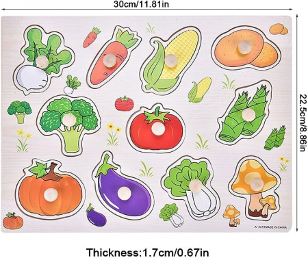 Puzzle Incastru Din Lemn Cu Legume Cu Buton Si Imagini, 30x22 cm [1]