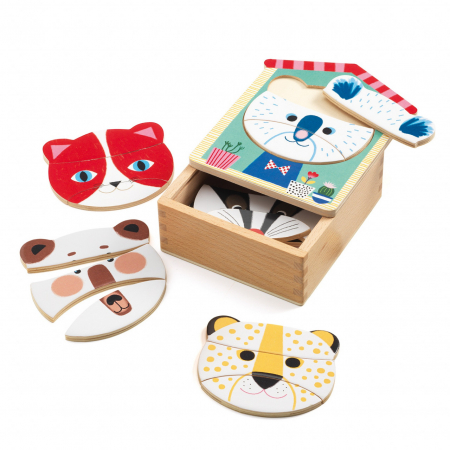 Jucarii din lemn - Puzzle lemn Face mix, Djeco