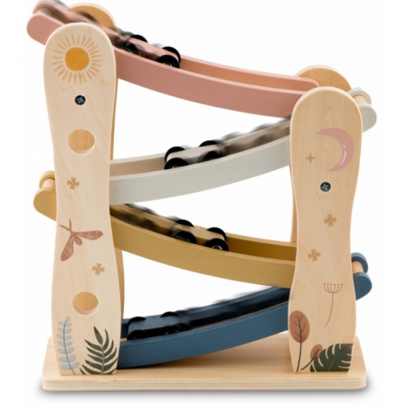 Jucarii copii si bebe - Rampa din lemn cu 4 masinute incluse, 25.5 x 9 x 30 cm, Nukido NK-855