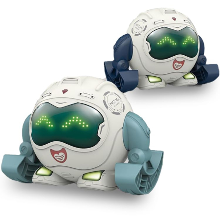 Jucarii copii si bebe - Robot de Jucarie pentru Copii care se Rostogoleste, cu Lumini si Sunete, Albastru Inchis