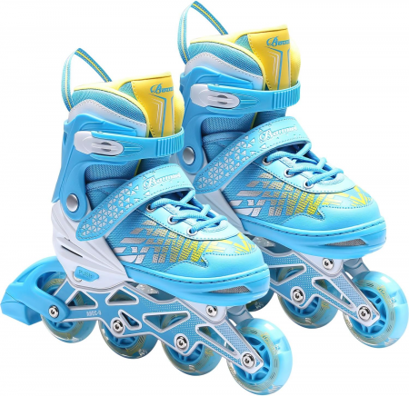 Role Reglabile Copii, Roti cu Lumini LED, 35 - 38, Set Protectie - ROZ [10]