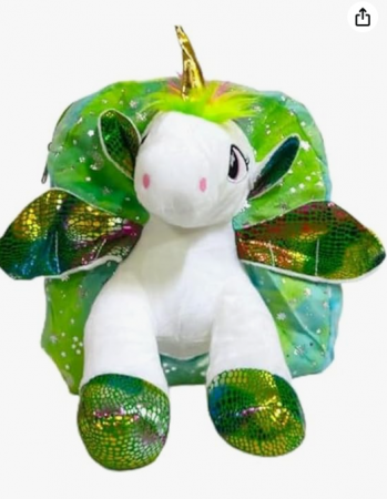 Rucsac din plus de tip ghiozdanel pentru copii Verde cu Unicorn