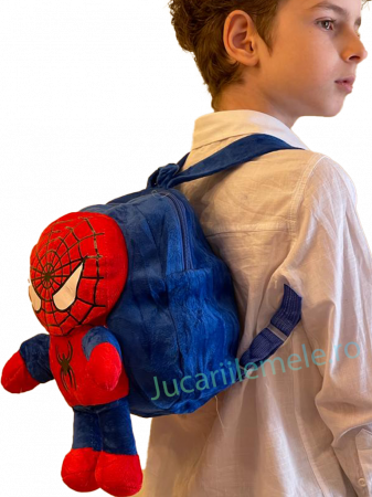 Articole pentru scoala si gradinita - Rucsac din plus de tip ghiozdanel pentru copii Albastru cu Spider-Man