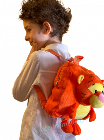 Articole pentru scoala si gradinita - Rucsac din plus de tip ghiozdanel pentru copii cu Tigru - Portocaliu