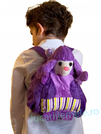 Articole pentru scoala si gradinita - Rucsac din plus de tip ghiozdanel pentru copii Mov cu Poodle