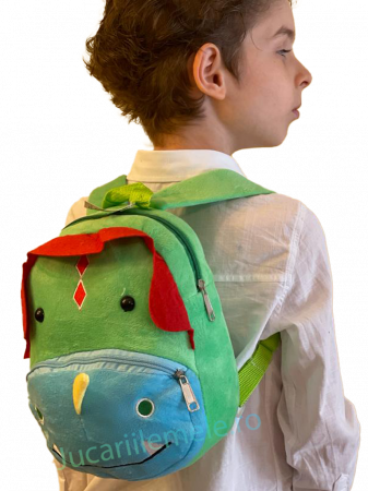 Articole pentru scoala si gradinita - Rucsac din plus de tip ghiozdanel pentru copii Multicolor cu Dinozaur Vesel
