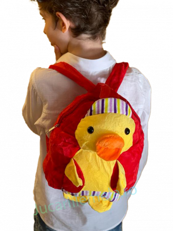 Articole pentru scoala si gradinita - Rucsac din plus de tip ghiozdanel pentru copii Rosu cu Rata