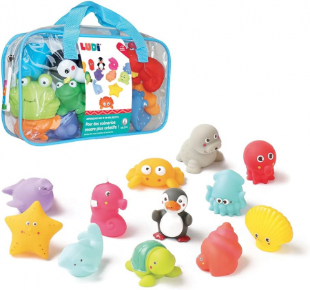 Jucarii copii si bebe - Set 12 jucarii de baie animale marine LUDI