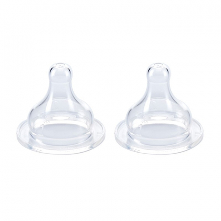 Pentru Bebe - Set 2 tetine silicon pentru biberon cu gat larg debit variabil 0 - 18 LUNI