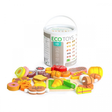 Jucarii copii si bebe - Set alimente din lemn Ecotoys 23 buc