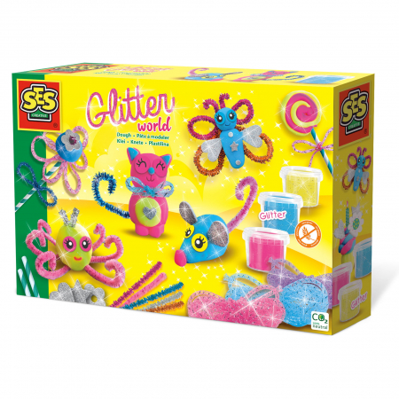 Pictura, modelaj si accesorii - Set copii de creat animale din plastilina cu accesorii si sclipici