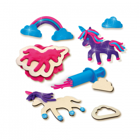 Set creativ copii cu unicorni din lemn si plastilina cu sclipici [1]