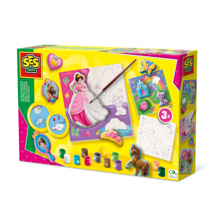 Pictura, modelaj si accesorii - Set creativ de copii cu mulaj si pictura - 3 panze de pictat printese