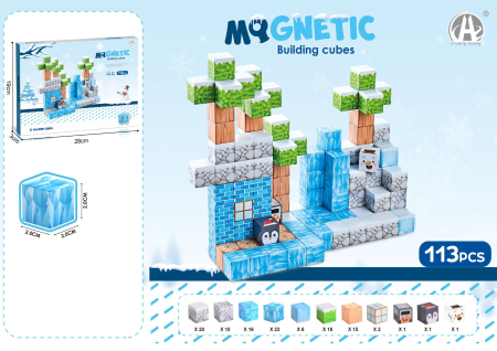 Jucarii magnetice - Set de Constructie STEM, Tip Minecraft, 113 piese