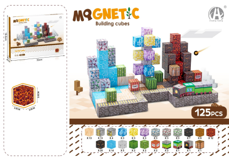 Jucarii magnetice - Set de Constructie STEM, Tip Minecraft, 122 piese