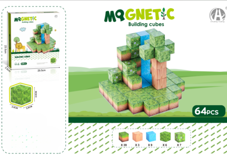 Jucarii magnetice - Set de Constructie STEM, Tip Minecraft, 64 piese