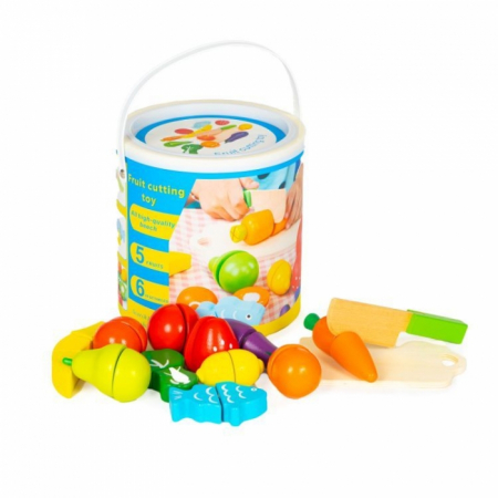 Jucarii copii si bebe - Set de fructe si legume din lemn, 13 elemente, Ecotoys HC517244