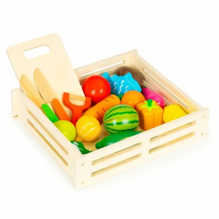 Jocuri de indemanare si dexteritate - Set de fructe si legume din lemn, 17 elemente, Ecotoys HC590048
