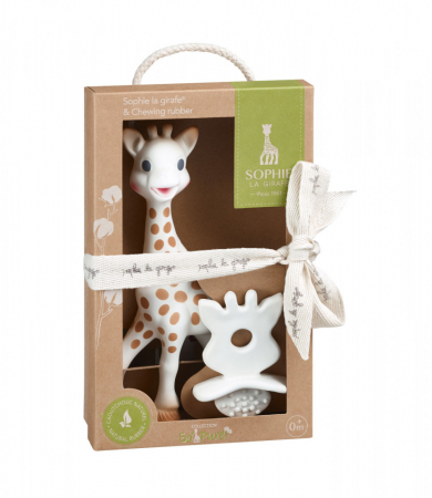 Jucarii copii si bebe - Set Girafa Sophie si figurina din cauciuc pentru rontait So pure