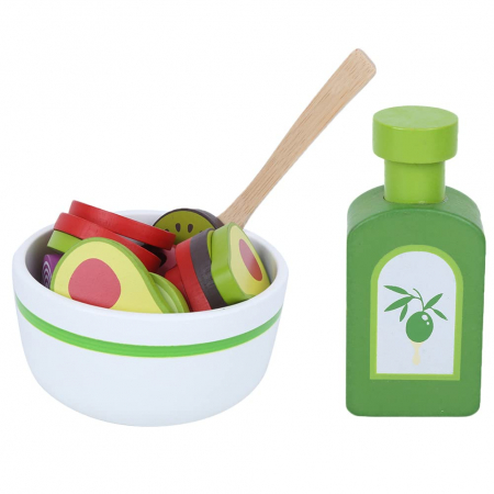 Jucarii din lemn educative - Set Joc de Rol din Lemn - Salata de Fructe și Legume, 21 Piese Multicolore pentru Bucătăria Copilului Tău