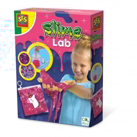 Jucarii si jocuri interactive pentru  copii - Set de mixat slime roz cu sclipici si margele - Unicorn