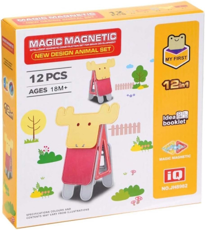 Jocuri de indemanare si dexteritate - Set Magnetic de Construit 12 Piese – Animalute, Joc Educativ STEM