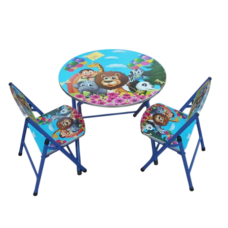 Camera copilului - Set Masuta Rotunda cu 2 Scaunele Pliabile pentru Copii, Animale din Jungla, 60 x 60 cm