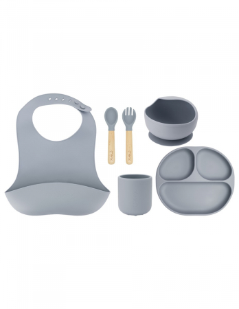 Pentru Bebe - Set pentru diversificare din silicon, Momi Ami - Grey