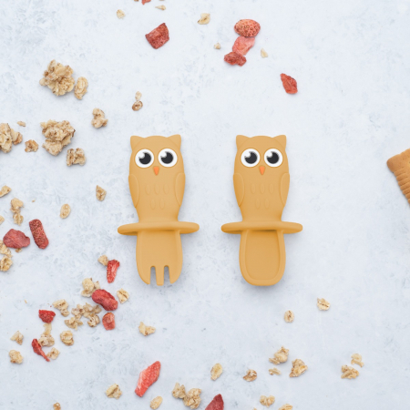 Pentru Bebe - Set Tacamuri din silicon, AppeKids, OWL - Honey