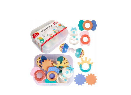 Jucarii si jocuri interactive pe varsta - Set Zornaitoare si Jucarii pentru Dentitie Bebelusi in Cutie de Depozitare