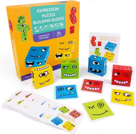 Jucarii si jocuri interactive pe varsta - Setul Educativ Face Changing Cube pentru Explorarea Expresiilor Faciale și Emoțiilor