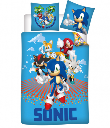 Lenjerii de pat copii si bebe - Ariciul Sonic Always Running Set Lenjerie de Pat 140×200cm, 70×90 cm