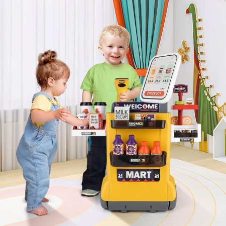Supermarket de Jucarie pentru Copii, Set 48 Piese, Casa de Marcat, Scanner cu Lumini si Sunete, Portocaliu [4]