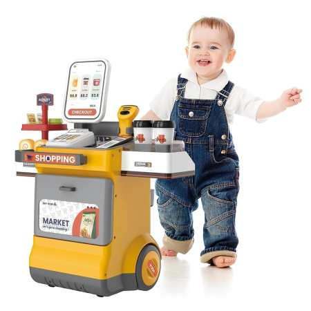 Supermarket de Jucarie pentru Copii, Set 48 Piese, Casa de Marcat, Scanner cu Lumini si Sunete, Portocaliu [1]