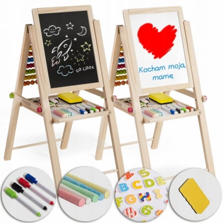 Bebe 9 luni+ - Tabla educationala cu doua fete si accesorii Ricokids RK-803, 66 x 45 x 32 cm, Natur